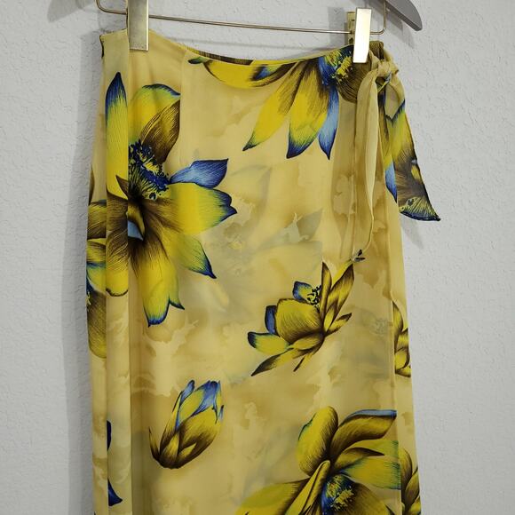 Rikki J Vintage Midi Skirt Womens Size Small Yellow Floral Summer Floral… - Picture 10 of 13